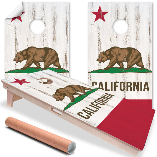 Cornhole Board Wraps and Decals for Boards Set of 2 Skins Professional Vinyl Covers Sticker -California State Flag Football Tailgating Decal