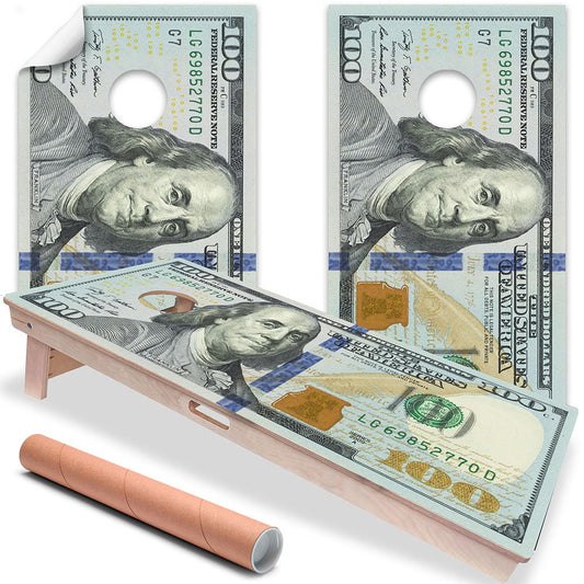 Cornhole Board Wraps and Decals for Boards Set of 2 Skins Professional Vinyl Covers Sticker - Hundred Dollar Bill Decal