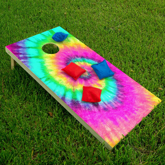 Cornhole Board Wraps and Decals for Boards Set of 2 Skins Professional Vinyl Covers Sticker - Rainbow Tie Dye Tailgating Decal