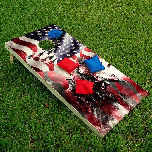 Cornhole Board Wraps and Decals for Boards Set of 2 Skins Professional Vinyl Covers Sticker - American Flag Military War Combat Art Decal