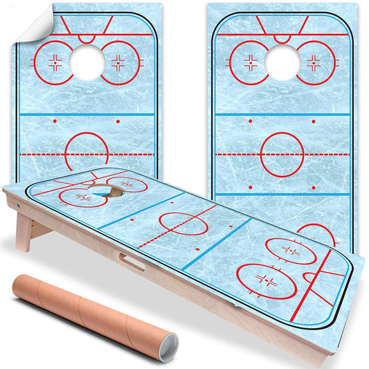 Cornhole Board Wraps and Decals for Boards Set of 2 Skins Professional Vinyl Covers Sticker- Hockey Court Puckhead Art Decal