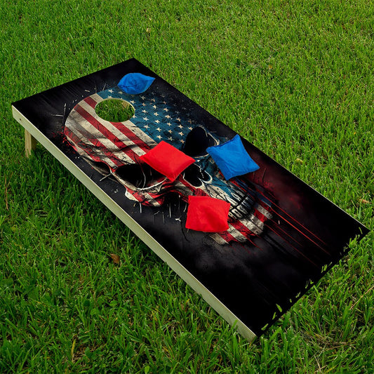 Cornhole Board Wraps and Decals for Boards Set of 2 Skins Professional Vinyl Covers Sticker - Patriotic Skull American Flag Art Decal