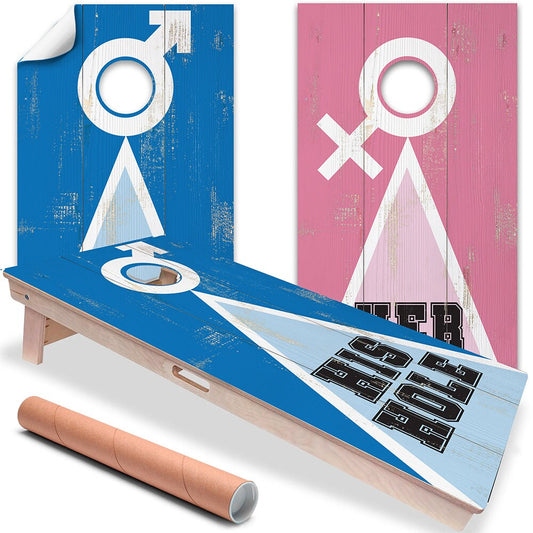 Cornhole Board Wraps and Decals for Boards Set of 2 Skins Professional Vinyl Covers Sticker - His Hole Her Hole Boys Vs Girls Game Decal