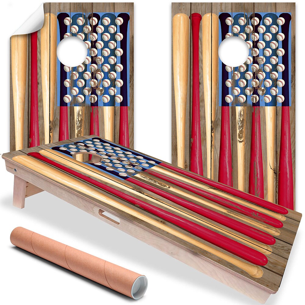 Cornhole Board Wraps and Decals for Boards Set of 2 Skins Professional Vinyl Covers Sticker - American Flag USA Baseball Tailgating Decal