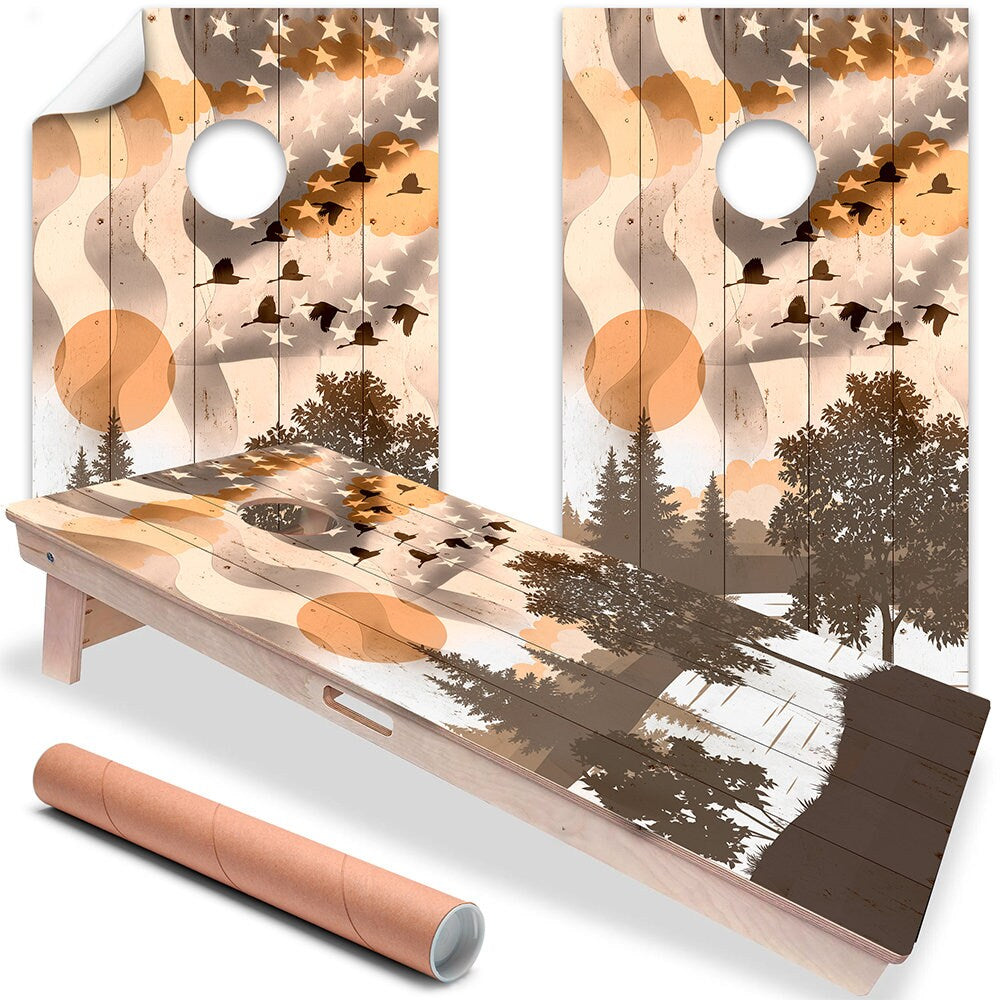 Set of 2 Cornhole Wraps for Boards Vinyl Decals - Bean Bag Toss Wrap Stickers Skins (Boards Not Included) USA American Flag Ducks Flying Art