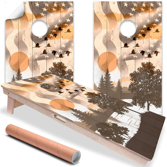 Set of 2 Cornhole Wraps for Boards Vinyl Decals - Bean Bag Toss Wrap Stickers Skins (Boards Not Included) USA American Flag Ducks Flying Art