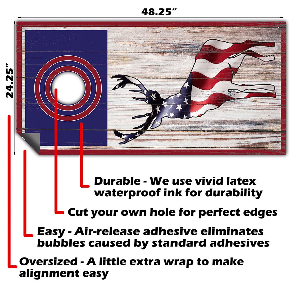 Cornhole Board Wraps and Decals for Boards Set of 2 Skins Professional Vinyl Covers Sticker - Elk Hunting American Flag Art Decal