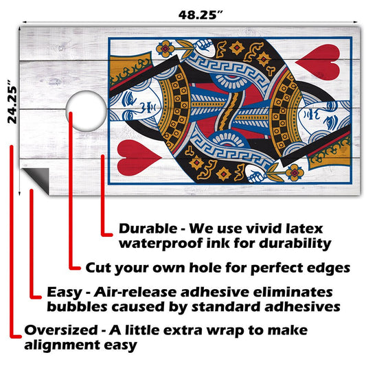 Cornhole Board Wraps and Decals for Boards Set of 2 Skins Professional Vinyl Covers Sticker - Queen of Hearts Art Decal