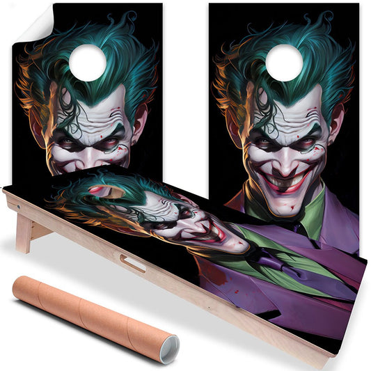 Cornhole Board Wraps and Decals for Boards Set of 2 Skins Professional Vinyl Covers Sticker - Cool Evil Clown Cartoon Halloween Art Decal