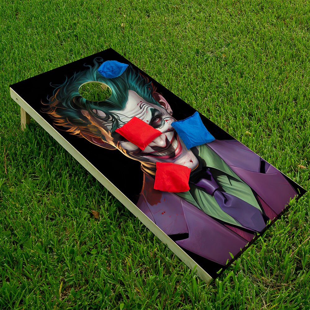 Cornhole Board Wraps and Decals for Boards Set of 2 Skins Professional Vinyl Covers Sticker - Cool Evil Clown Cartoon Halloween Art Decal