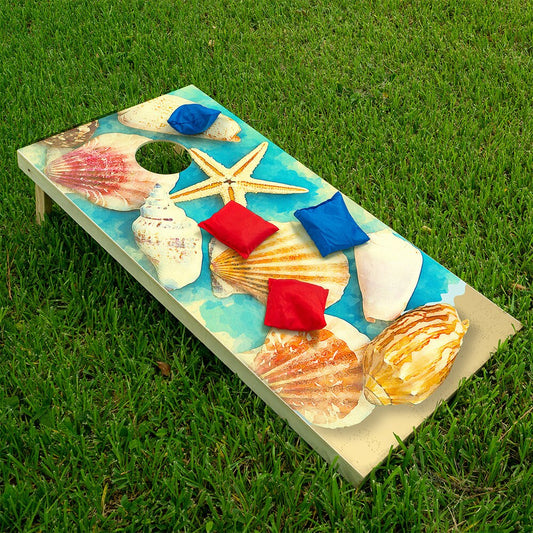 Cornhole Board Wraps and Decals for Boards Set of 2 Skins Professional Vinyl Covers Sticker - Starfish on Beach Art Decal