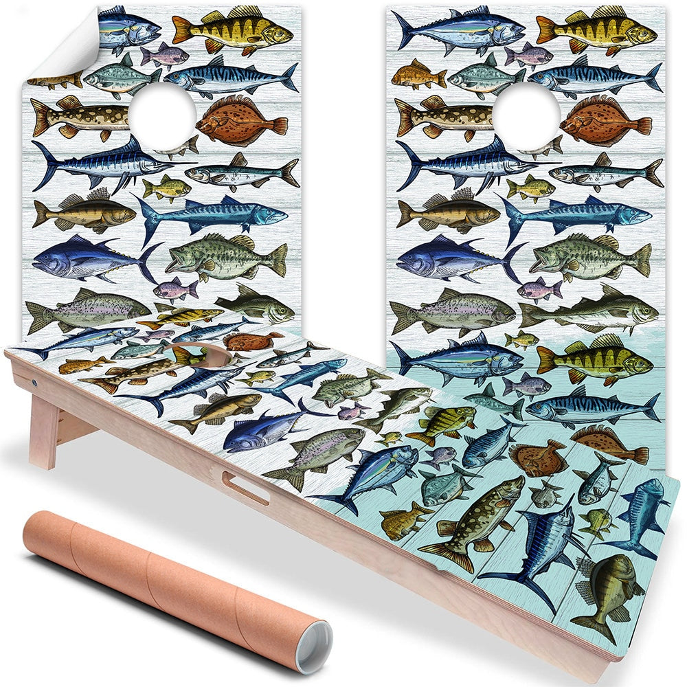 Cornhole Board Wraps and Decals for Boards Set of 2 Skins Professional Vinyl Covers Sticker - Vintage Style Game Fishing Art Decal