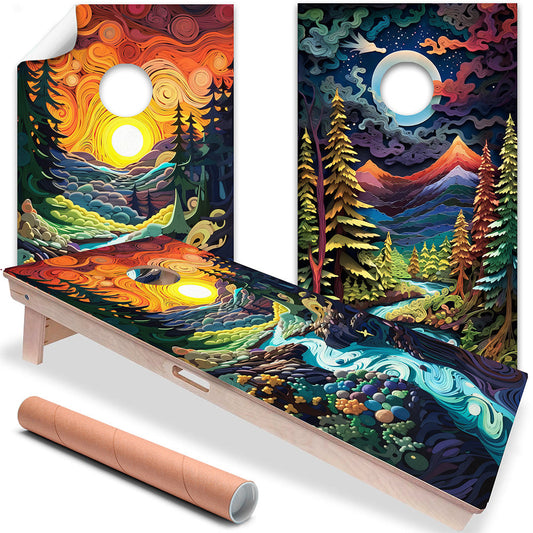 Cornhole Board Wrap and Decal for Boards Set of 2 Skins Professional Vinyl Cover Sticker The Land of Dreams Painting Art Decal