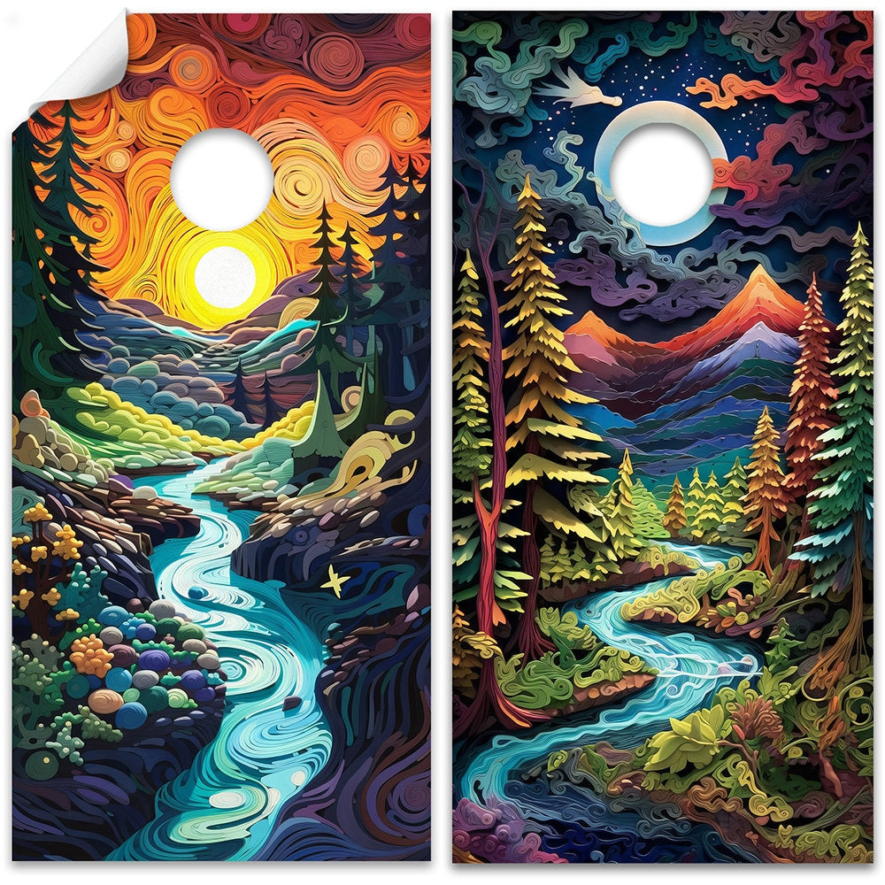 Cornhole Board Wrap and Decal for Boards Set of 2 Skins Professional Vinyl Cover Sticker The Land of Dreams Painting Art Decal