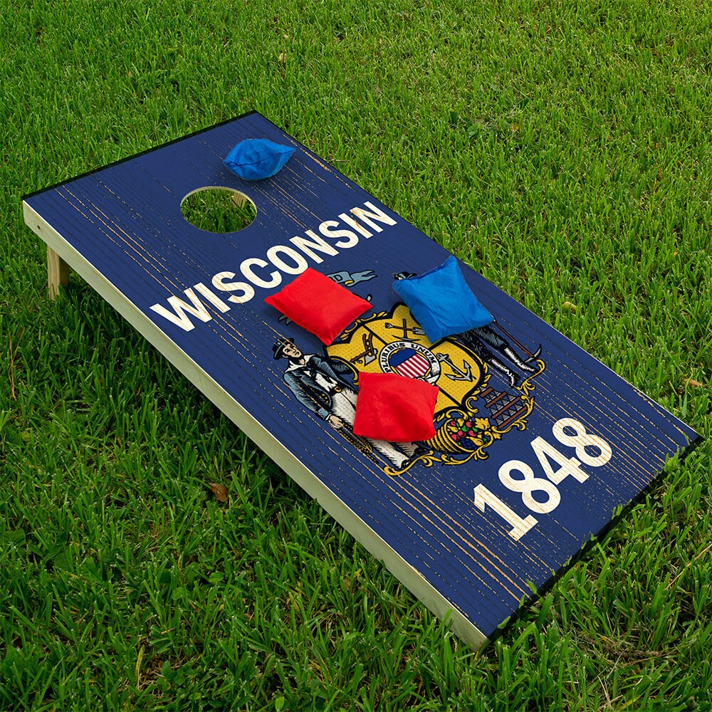 Cornhole Board Wraps and Decals for Boards Set of 2 Skins Professional Vinyl Covers Sticker - Wisconsin State Football Tailgating Decal