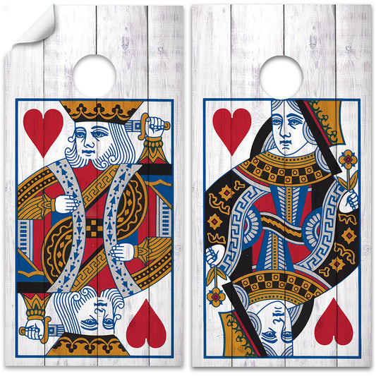 Cornhole Board Wraps and Decals for Boards Set of 2 Skins Professional Vinyl Covers Sticker - King and Queen of Hearts Wooden Style Decal