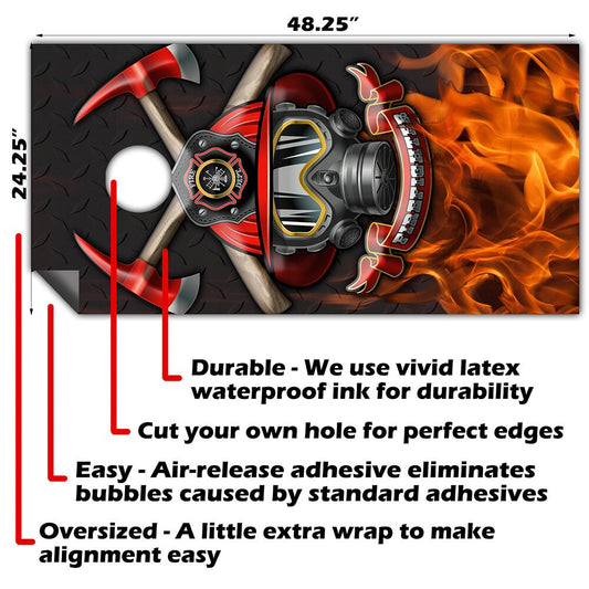 Cornhole Board Wrap and Decal for Boards Set of 2 Skins Professional Vinyl Cover Sticker Firefighter and Steel Fire Department Decal