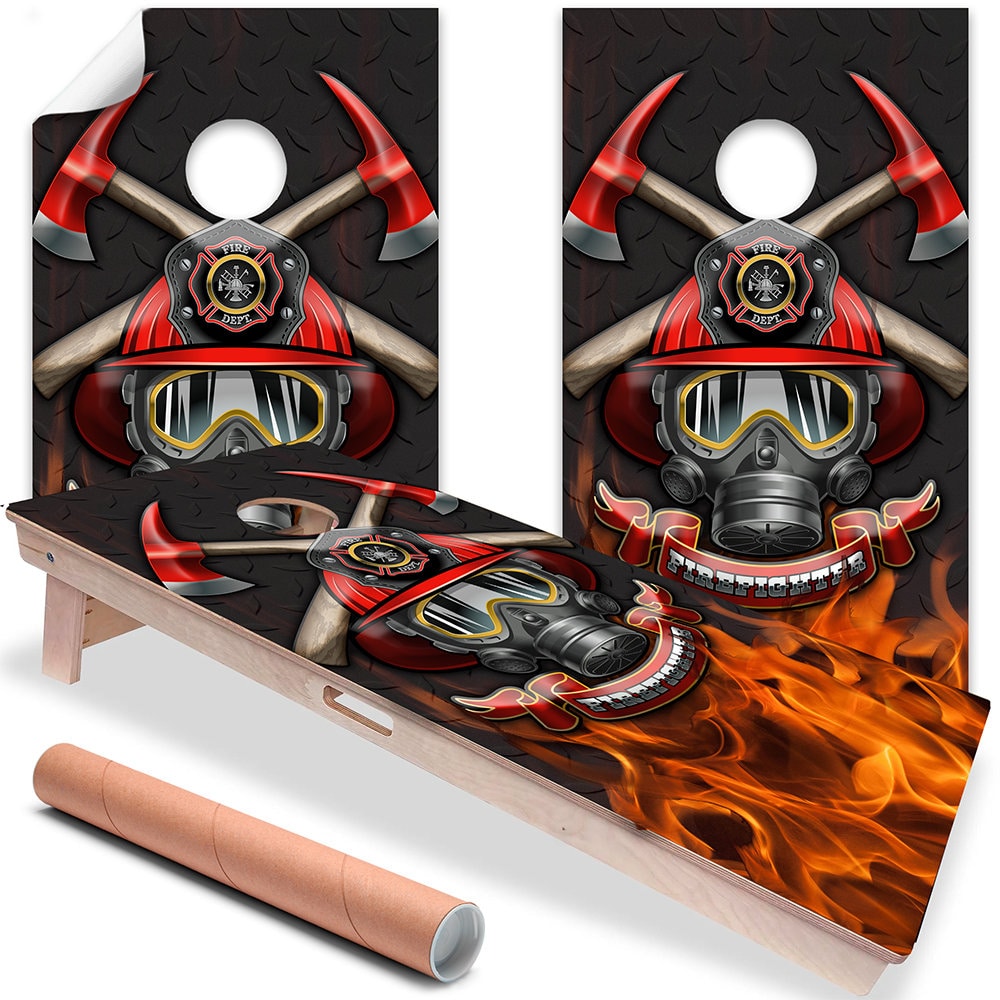 Cornhole Board Wrap and Decal for Boards Set of 2 Skins Professional Vinyl Cover Sticker Firefighter and Steel Fire Department Decal