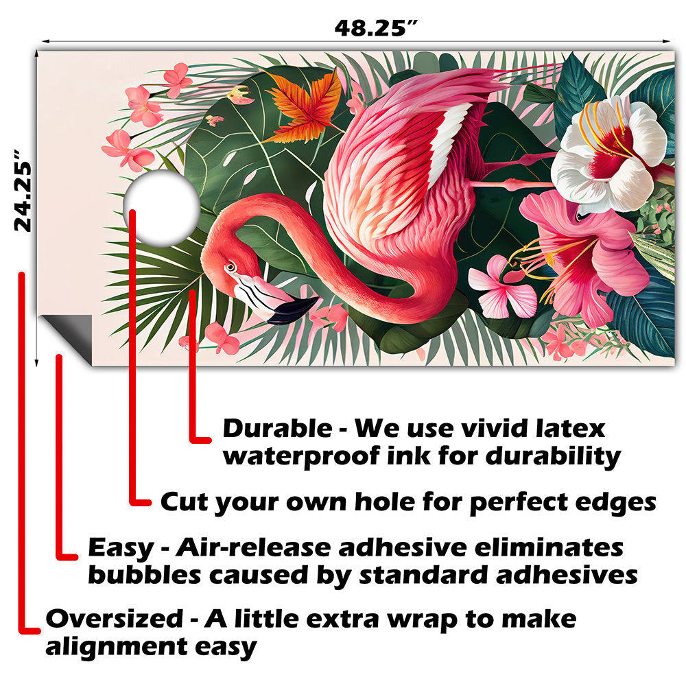 Cornhole Board Wraps and Decals for Boards Set of 2 Skins Professional Vinyl Covers Sticker - Flamingo Life Decal