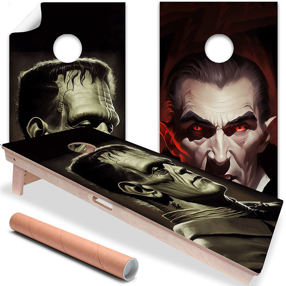 Set of 2 Corn Hole Decal Frankenstein vs Dracula Cornhole Wrap, Professional Vinyl Cover Sticker, More Designs to Choose From This Shop