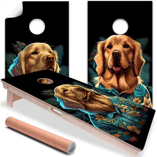 Cornhole Board Wraps and Decals for Boards Set of 2 Skins Professional Vinyl Covers Sticker - Party Animals Goldens Dog Lovers Decal