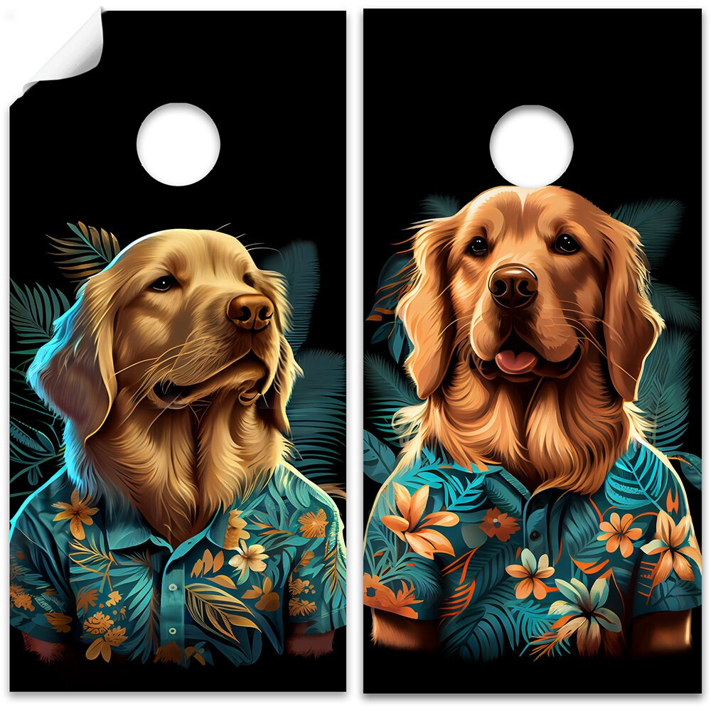 Cornhole Board Wraps and Decals for Boards Set of 2 Skins Professional Vinyl Covers Sticker - Party Animals Goldens Dog Lovers Decal