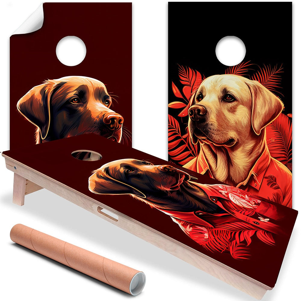 Cornhole Board Wraps and Decals for Boards Set of 2 Skins Professional Vinyl Covers Sticker - Party Animals Labradors Dog Lovers Decal