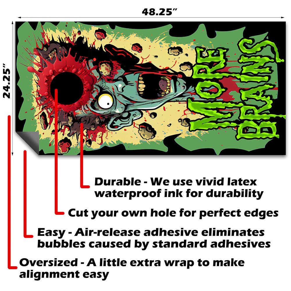 Cornhole Board Wraps and Decals for Boards Set of 2 Skins Professional Vinyl Covers Sticker - Zombie Headshot Fun Art Decal