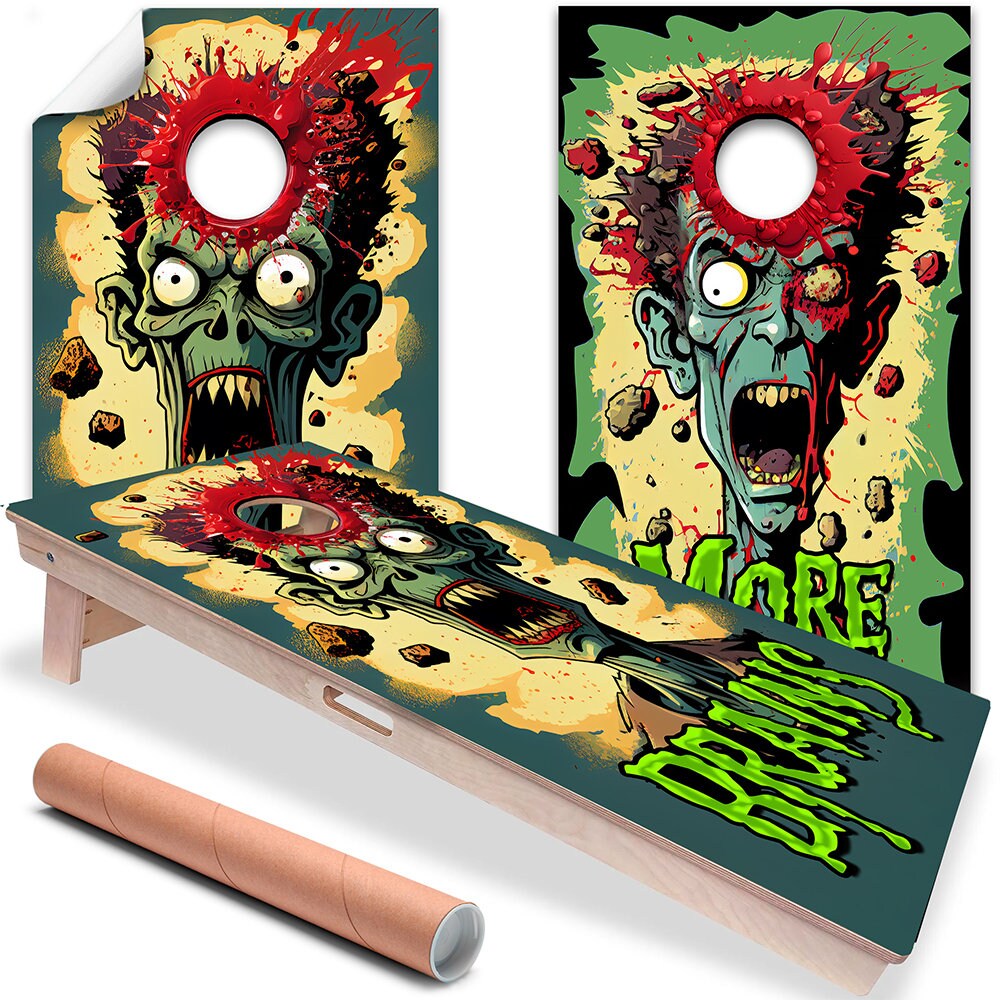 Cornhole Board Wraps and Decals for Boards Set of 2 Skins Professional Vinyl Covers Sticker - Zombie Headshot Fun Art Decal