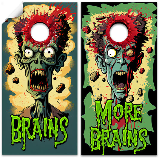 Cornhole Board Wraps and Decals for Boards Set of 2 Skins Professional Vinyl Covers Sticker - Zombie Headshot Fun Art Decal