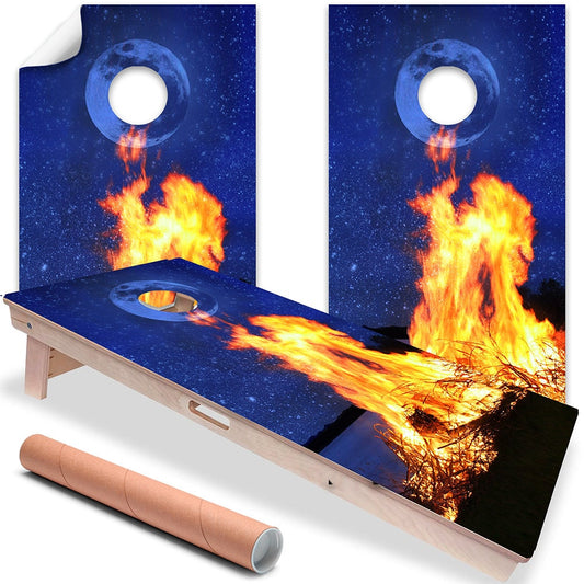 Cornhole Board Wraps and Decals for Boards Set of 2 Skins Professional Vinyl Covers Sticker - Campfire by the Lake Cabin Lakehouse Decal