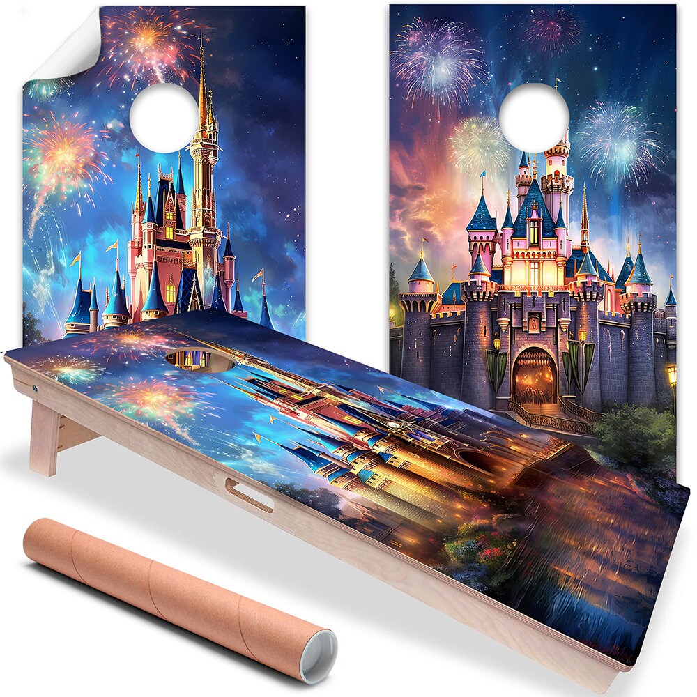 Cornhole Board Wraps and Decals for Boards Set of 2 Skins Professional Vinyl Covers Sticker - Disney Magic Castles Fantasy Decal