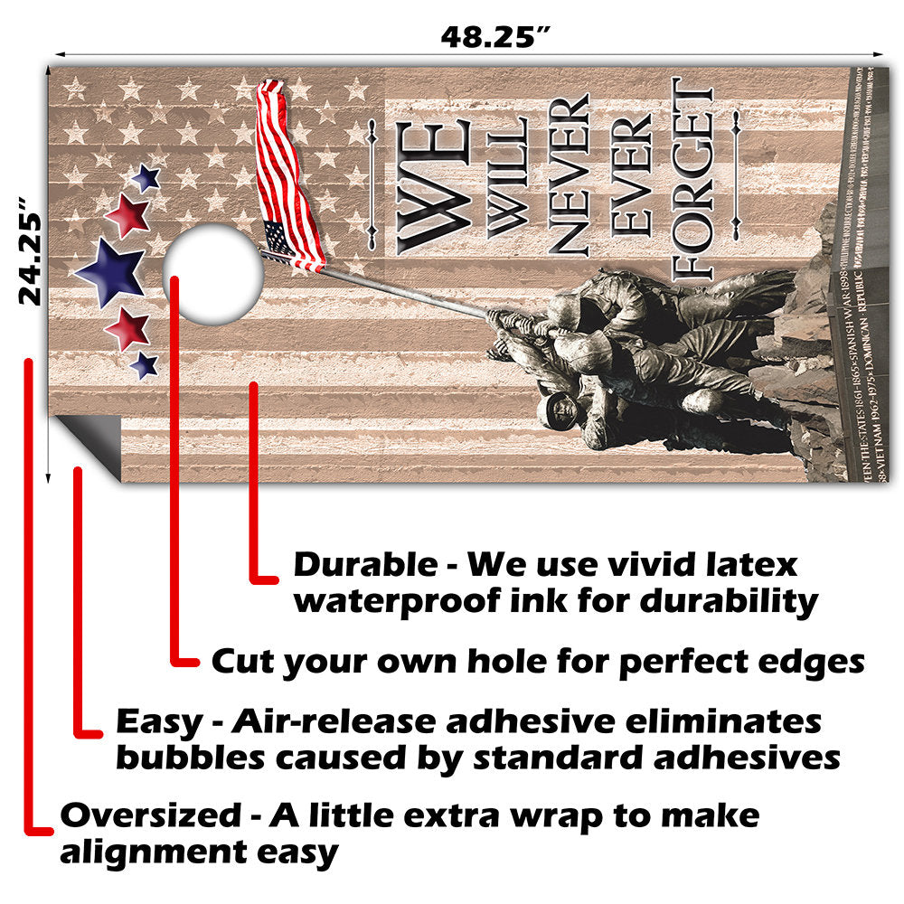 Cornhole Board Wraps and Decals for Boards Set of 2 Skins Professional Vinyl Covers Sticker - Military Pride American Flag Designs Decal