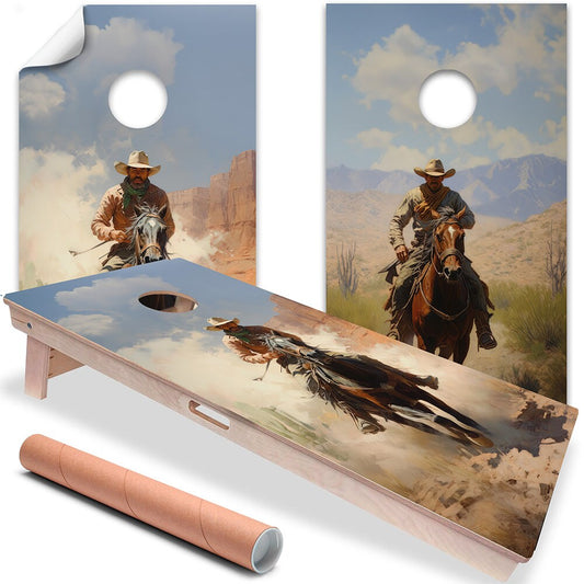 Cornhole Board Wraps and Decals for Boards Set of 2 Skins Professional Vinyl Covers Sticker - Old West Cowboys Ranch Sticker Art Decal