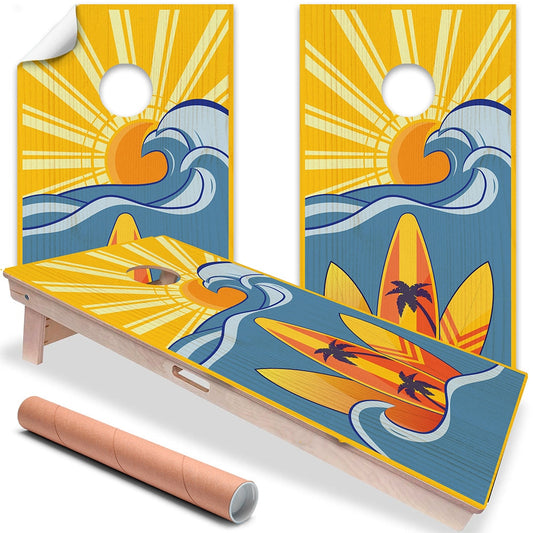 Cornhole Board Wraps and Decals for Boards Set of 2 Skins Professional Vinyl Covers Sticker - Surf The Wave Beach House Art Decal