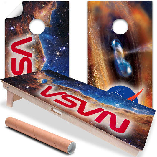 Cornhole Board Wraps and Decals for Boards Set of 2 Skins Professional Vinyl Covers Sticker - NASA Logo Outer Space Art Decal
