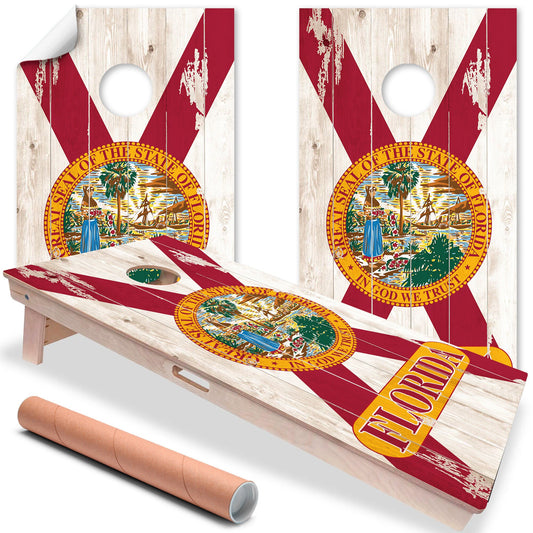Cornhole Board Wraps and Decals for Boards Set of 2 Skins Professional Vinyl Covers Sticker - Florida State Flag Football Tailgating Decal