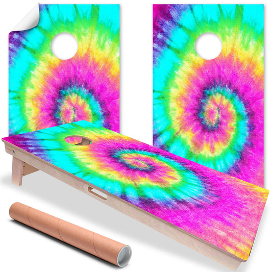 Cornhole Board Wraps and Decals for Boards Set of 2 Skins Professional Vinyl Covers Sticker - Rainbow Tie Dye Tailgating Decal