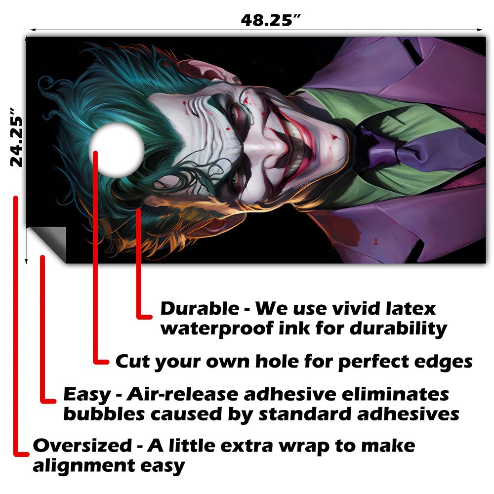 Cornhole Board Wraps and Decals for Boards Set of 2 Skins Professional Vinyl Covers Sticker - Cool Evil Clown Cartoon Halloween Art Decal