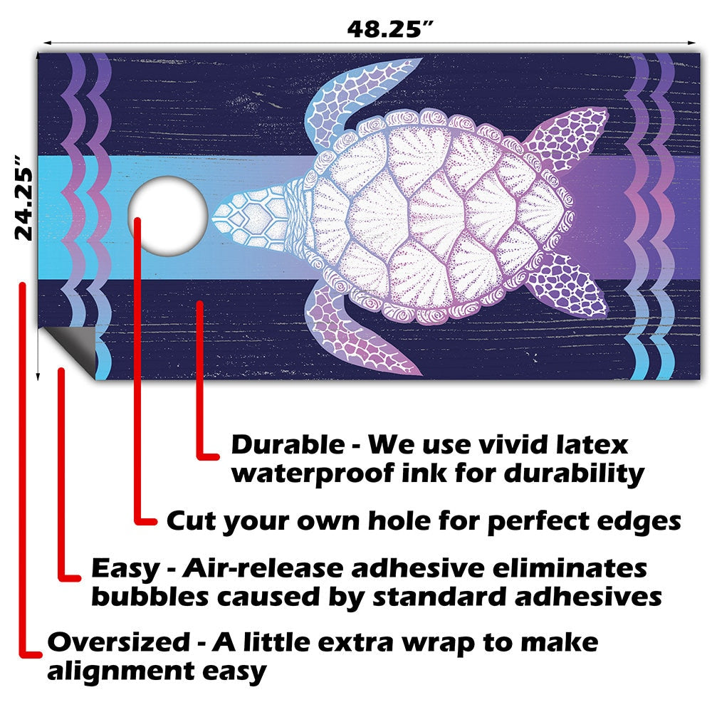 Cornhole Board Wraps and Decals for Boards Set of 2 Skins Professional Vinyl Covers Sticker - Sea Turtle Art Wooden Style Finish Art Decal