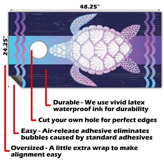Cornhole Board Wraps and Decals for Boards Set of 2 Skins Professional Vinyl Covers Sticker - Sea Turtle Art Wooden Style Finish Art Decal