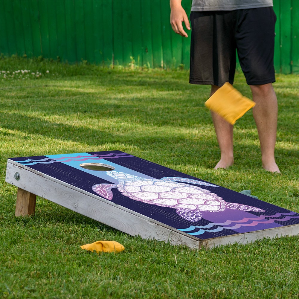 Cornhole Board Wraps and Decals for Boards Set of 2 Skins Professional Vinyl Covers Sticker - Sea Turtle Art Wooden Style Finish Art Decal