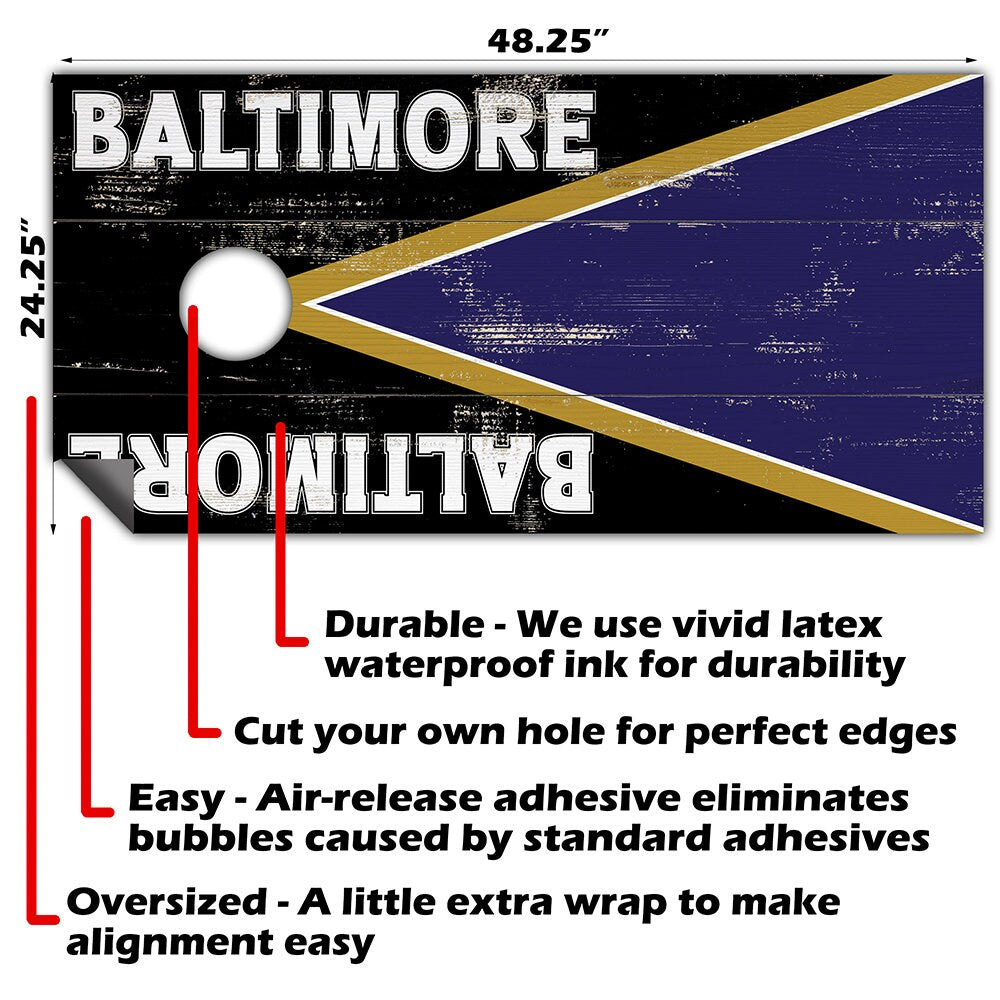 Cornhole Board Wraps and Decals for Boards Set of 2 Skins Professional Vinyl Covers Sticker - Baltimore Ravens Football Tailgating Decal