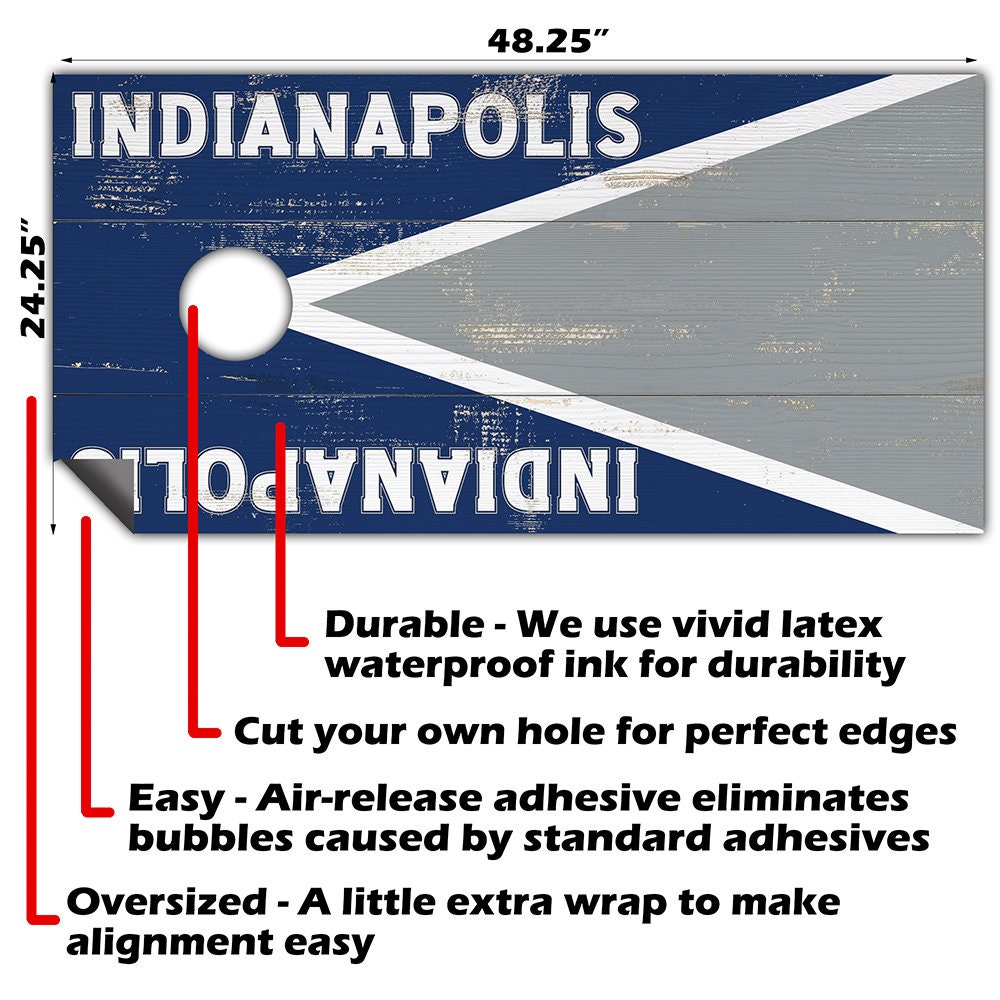 Cornhole Board Wraps and Decals for Boards Set of 2 Skins Professional Vinyl Covers Sticker - Indianapolis Colts Football Tailgating Decal