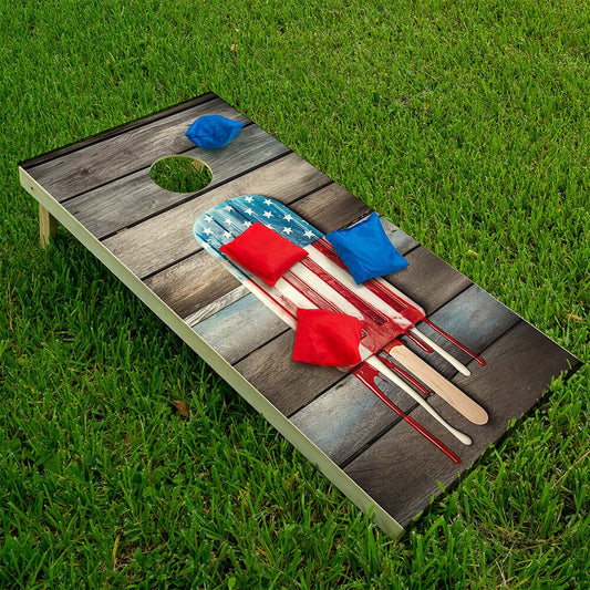 Cornhole Board Wraps and Decals for Boards Set of 2 Skins Professional Vinyl Sticker - USA American Flag Popsicle House Decal