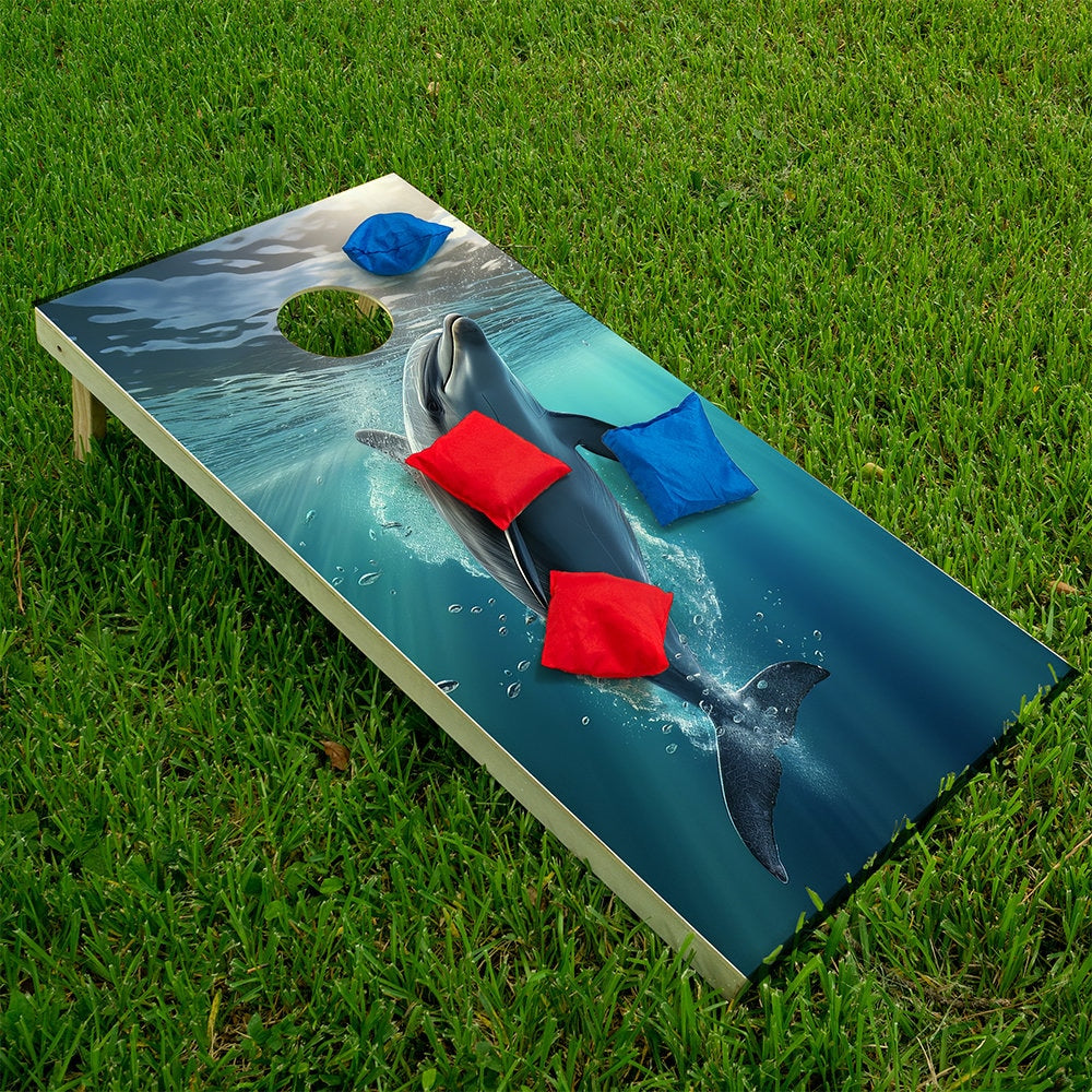 Cornhole Board Wraps and Decals for Boards Set of 2 Skins Professional Vinyl Sticker - Ocean Dolphins Beach House Decal