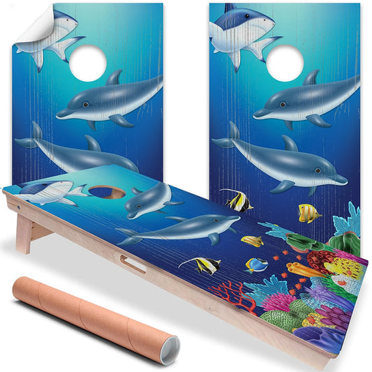 Cornhole Board Wrap and Decal for Boards Set of 2 Skins Professional Vinyl Cover Sticker Tropical Ocean Floor Beach House Decal