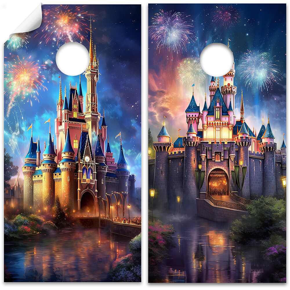 Cornhole Board Wraps and Decals for Boards Set of 2 Skins Professional Vinyl Covers Sticker - Disney Magic Castles Fantasy Decal
