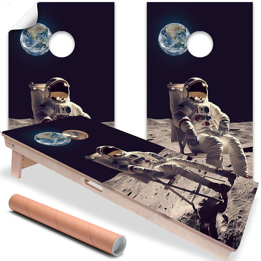 Cornhole Board Wraps and Decals for Boards Set of 2 Skins Professional Vinyl Covers Sticker - Lunar Lounger Fun Quirky Designs Decal