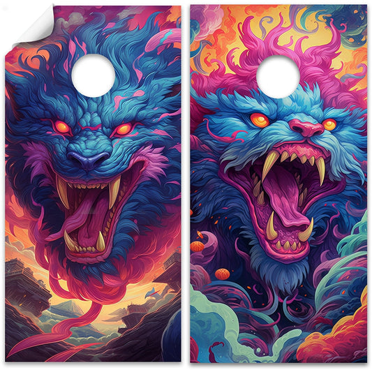 Cornhole Board Wraps and Decals for Boards Set of 2 Skins Professional Vinyl Covers Sticker - Fantasy Mythical Anime Beasts Art Decal